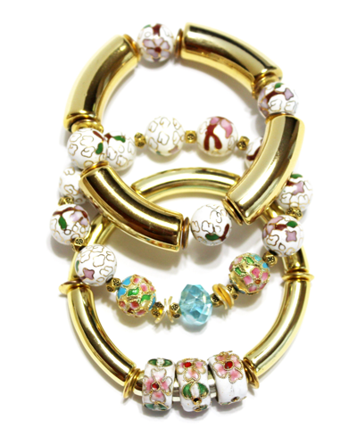 Shop Michael Gabriel Designs 3-pieces Golden Cloisonne Beads Bracelet In Genuine Cloisonne Coupled With High Glos