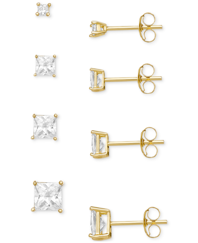 Giani Bernini 4-pc. Set Cubic Zirconia Princess Stud Earrings In 18k Gold-plated Sterling Silver, Created For Macy In Gold