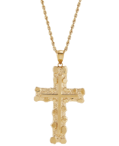 Shop Macy's Men's Nugget Cross 22" Pendant Necklace In 10k Yellow Gold