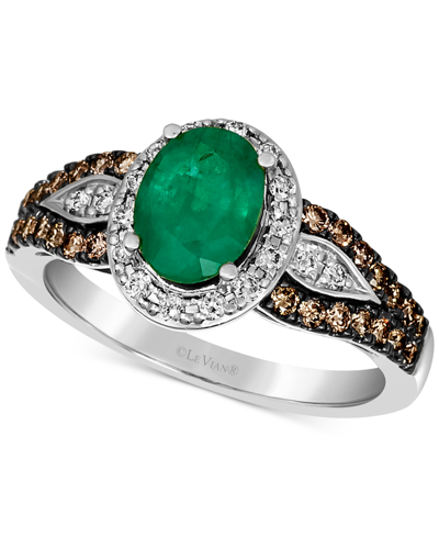 Le Vian Emerald (7/8 Ct. T.w.) & Diamond (1/2 Ct. T.w.) Halo Ring In 14k White Gold In Emerald