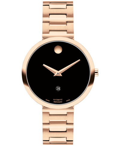 Shop Movado Women's Museum Classic Swiss Automatic Red Pvd Bracelet Watch 32mm In Rose Gold