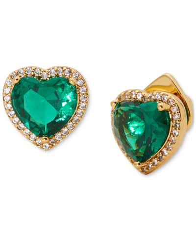 Shop Kate Spade Cubic Zirconia Heart Halo Stud Earrings In Emerald.