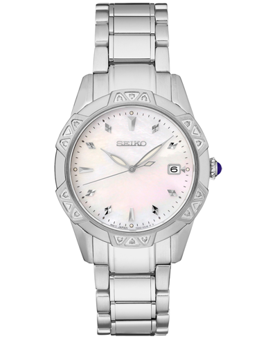 Shop Seiko Women's Diamond (1/6 Ct. T.w.) Stainless Steel Bracelet Watch 33mm In White