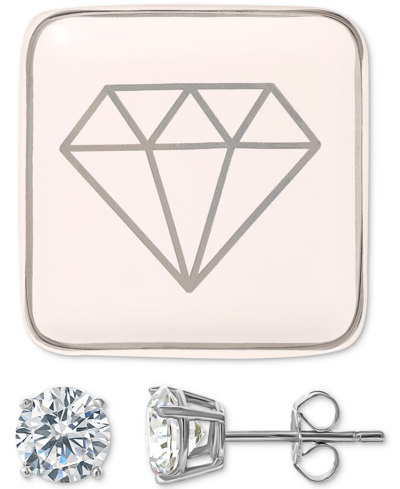 Shop Giani Bernini Cubic Zirconia Solitaire Stud Earrings & Ceramic Trinket Dish, Created For Macy's In Sterling Silver