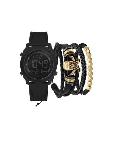 Shop American Exchange Men's Black Silicone Strap Watch 46mm Gift Set, 2 Piece