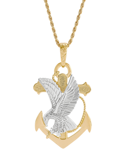 Shop Macy's Men's Eagle & Anchor 22" Pendant Necklace In 14k Gold-plated Sterling Silver In Gold Over Silver