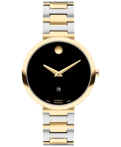 Shop Movado Women's Museum Classic Swiss Automatic Silver-tone Stainless Steel Yellow Pvd Bracelet Watch 32mm In Two Tone