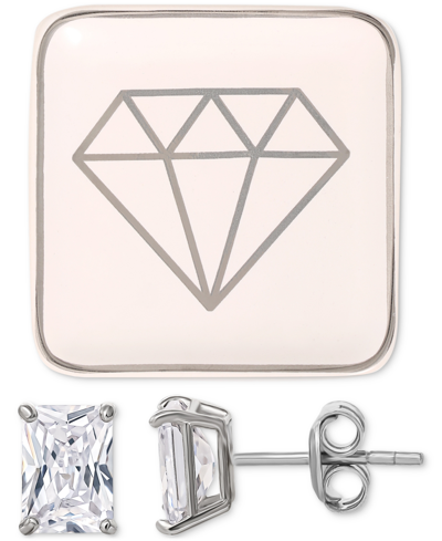 Shop Giani Bernini Cubic Zirconia Rectangle Solitaire Stud Earrings In Sterling Silver & Ceramic Trinket Dish, Created 