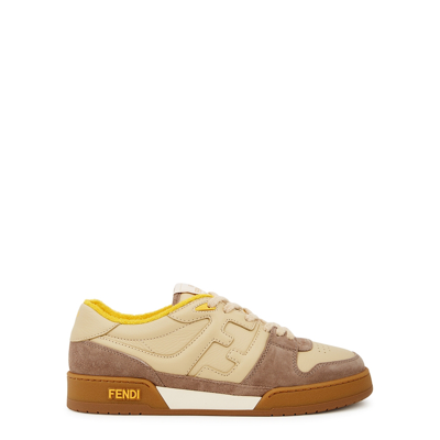Shop Fendi Match Cream Leather Sneakers In Taupe