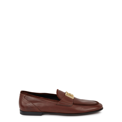 Shop Dolce & Gabbana Brown Logo Leather Loafers