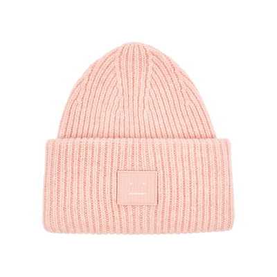 Shop Acne Studios Pansy Light Pink Ribbed Wool Beanie