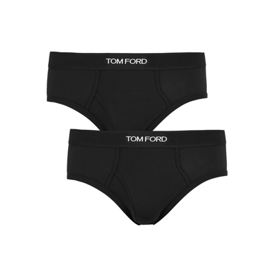 Shop Tom Ford Logo Cotton-blend Boxer Briefs- Set Of Two In Black
