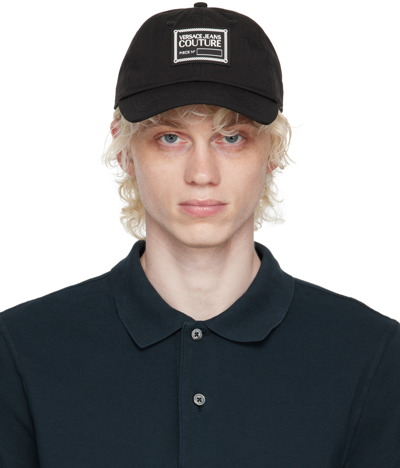 Shop Versace Jeans Couture Black Logo Cap In E899 Black