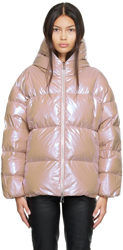 Shop Moncler Pink Frasne Short Down Jacket In 224 Iridescent Beige