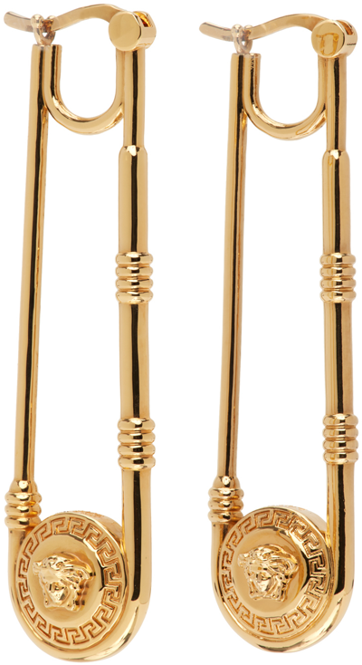 Shop Versace Gold Safety Pin Earrings In 3j000  Gold
