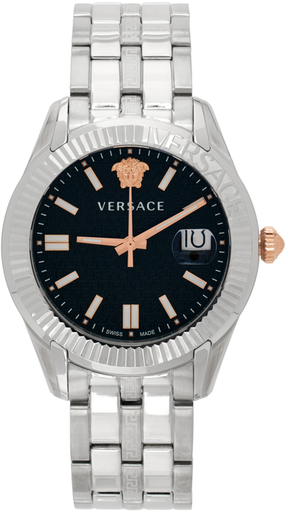 Shop Versace Silver Greca Time Watch