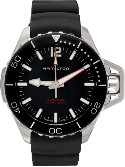 Shop Hamilton Black Khaki Navy Frogman Auto Watch In Black / Black