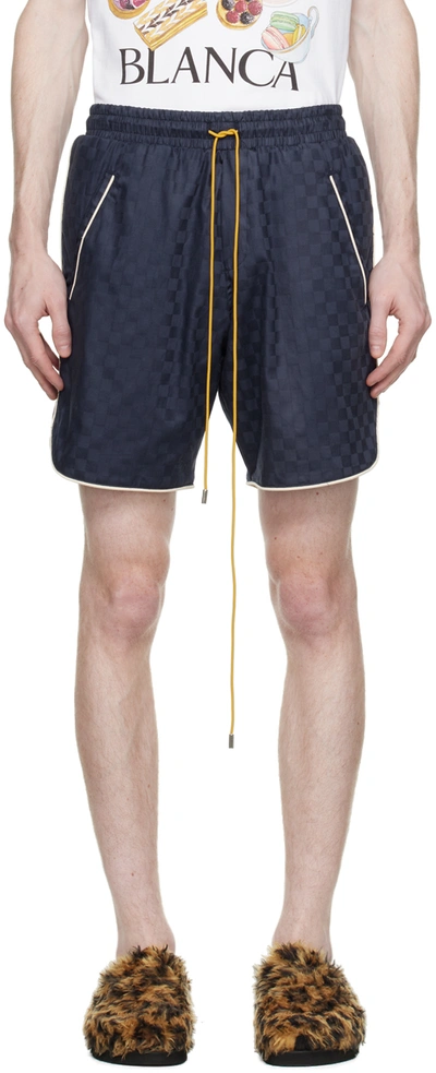 Shop Rhude Navy Checked Shorts In Navy Zc52