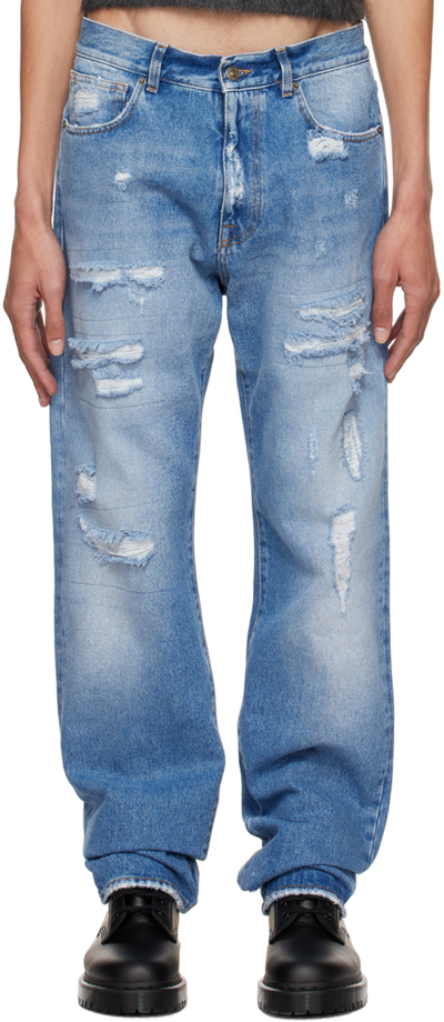 Shop 424 Blue Distressed Jeans In 89 Navy