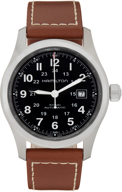Shop Hamilton Brown Khaki Field Automatic Watch In Black / Brown
