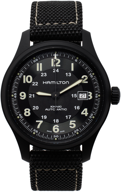 Shop Hamilton Black Khaki Field Titanium Automatic Watch In Black / Black