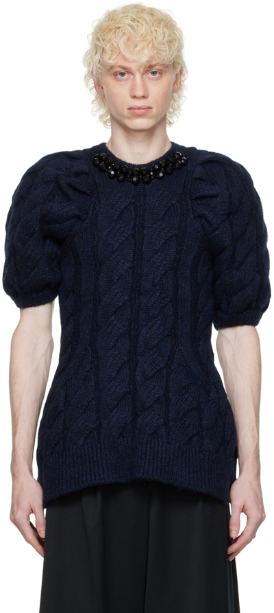Shop Simone Rocha Ssense Exclusive Navy Beaded Sweater In Navy/jet