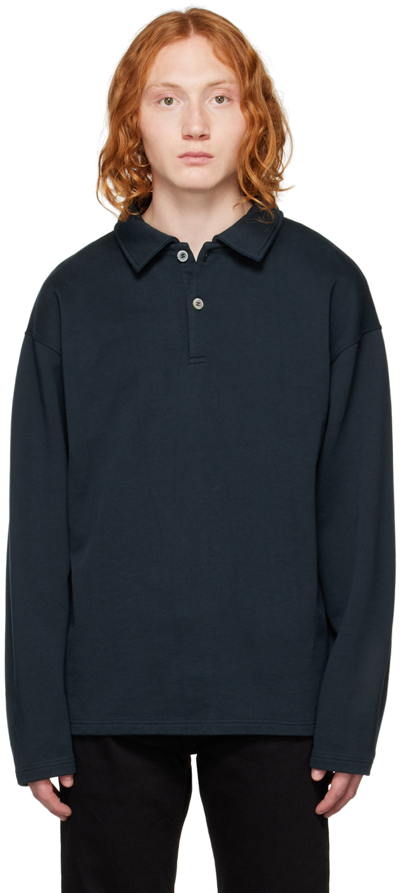 Shop Another Aspect Navy Spread Collar Polo In Night Sky Navy