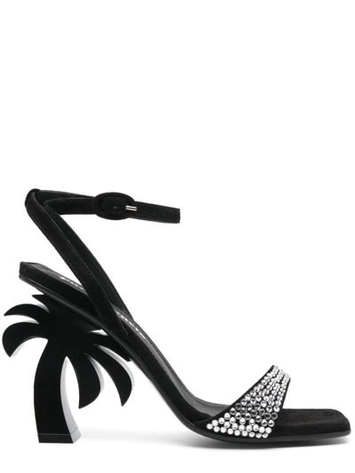 Shop Palm Angels Palm Tree Black Sandals With Ankle Strap In Nero