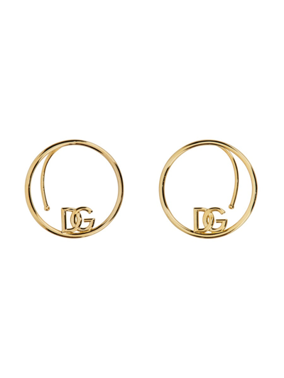 Shop Dolce & Gabbana Dg Logo Hoop Earring In Gold
