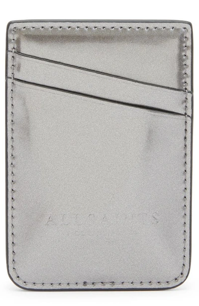 Shop Allsaints Callie Leather Card Case In Pewter
