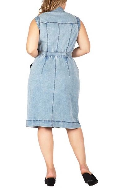 Shop S And P Standards & Practices Sleeveless Tie Waist Denim Dress In Bluestone