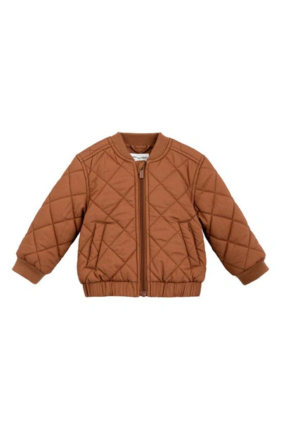 Shop Miles Baby Kids' Quilted Organic Cotton Zip-up Bomber Jacket In Brown