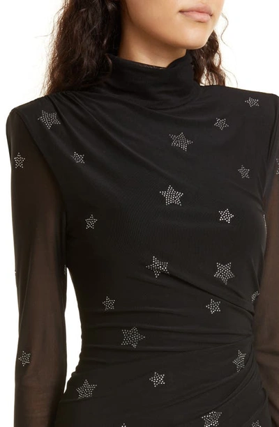 Shop Cinq À Sept Beaded Star Long Sleeve Mesh Dress In Black