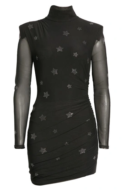 Shop Cinq À Sept Beaded Star Long Sleeve Mesh Dress In Black