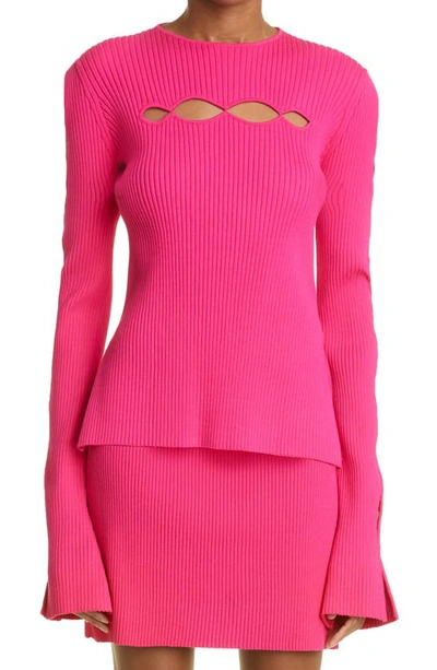 MACH & MACH CUTOUT LONG SLEEVE RIB SWEATER 