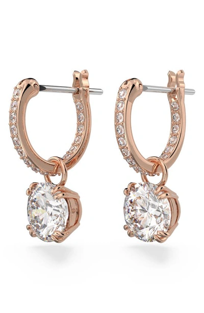 Swarovski Constella Drop Earrings Round Cut White Rose Gold-tone Plated In Rose Gold