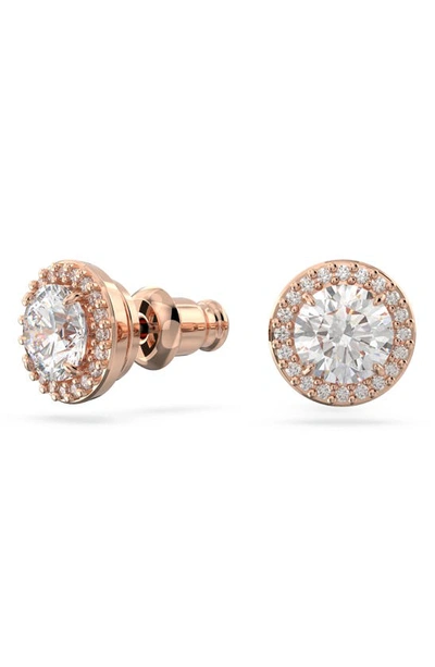 Swarovski Constella Rose-gold Toned Brass And Zirconia Halo Stud Earrings In Rose Gold