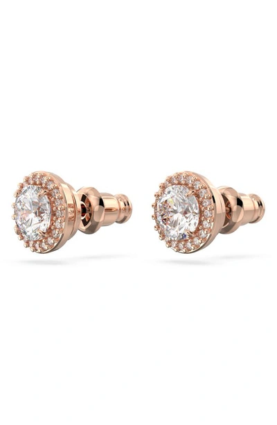 Swarovski Constella Rose-gold Toned Brass And Zirconia Halo Stud Earrings In Rose Gold