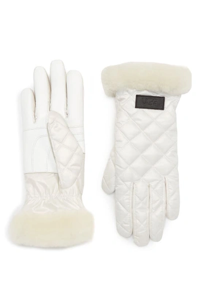 Ugg All Weather Touchscreen Compatible Quilted Gloves With Genuine  Shearilng Trim In Nimbus | ModeSens