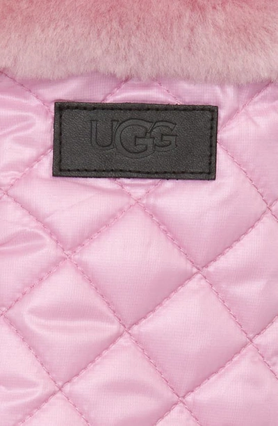 Shop Ugg All Weather Touchscreen Compatible Quilted Gloves With Genuine Shearilng Trim In Rose Quartz