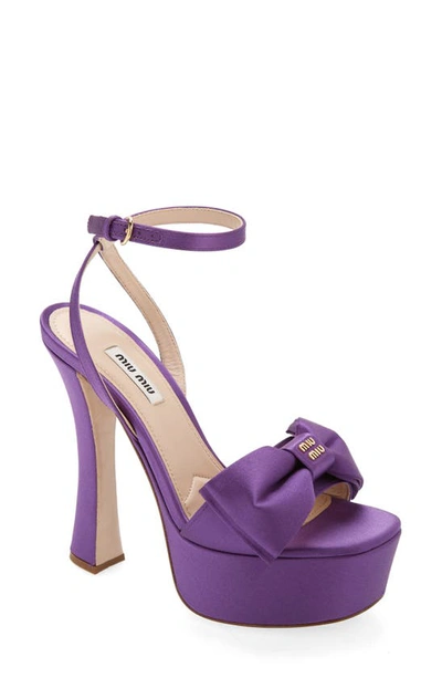 Shop Miu Miu Bow Platform Sandal In Viola