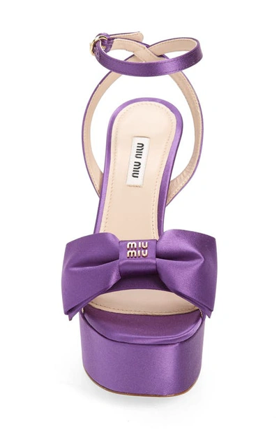 Miu Miu Satin Bow Platform Ankle-strap Sandals In Viola