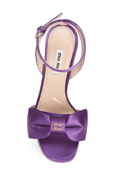 Miu Miu Satin Bow Platform Ankle-strap Sandals In Viola