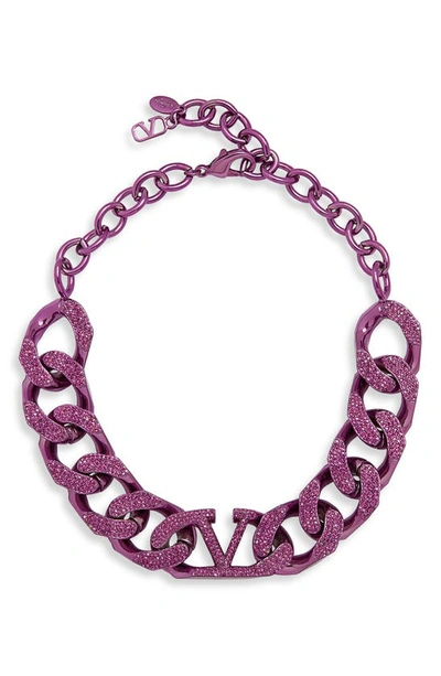 Valentino Garavani Vlogo Crystal-embellished Brass Necklace In Pink  Pp/fuxia | ModeSens