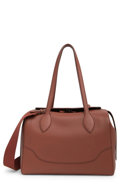 Shop Loro Piana Sesia Happy Day Leather Top Handle Bag In Kummel Lp