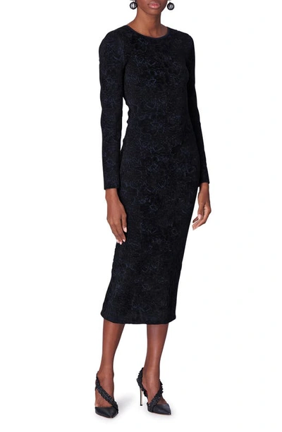 Shop Carolina Herrera Textured Floral Long Sleeve Column Dress In Black