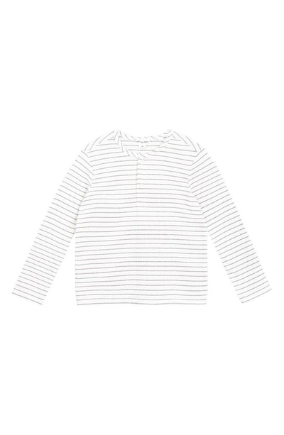 Shop Miles The Label Kids' Stripe Stretch Organic Cotton Henley In 101 Off White