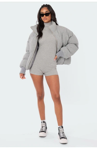 Edikted Liliana Long Sleeve Romper In Grey Melange