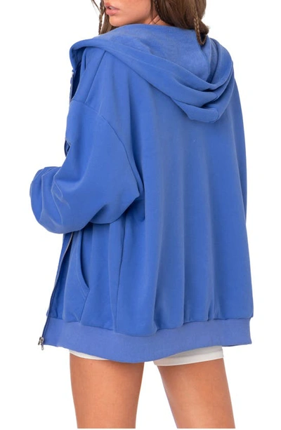 Edikted New York Oversize Front-zip Hoodie In Blue