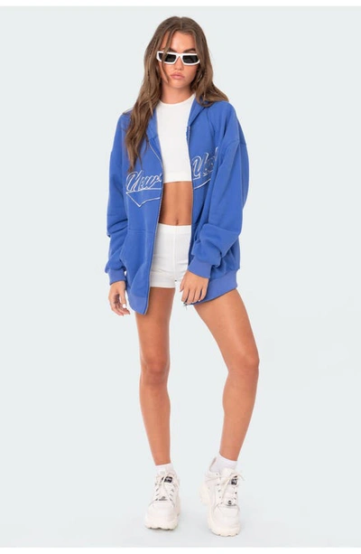 Edikted New York Oversize Front-zip Hoodie In Blue